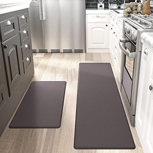 DEXI Kitchen Rugs and Mats Cushioned Anti Fatigue Comfort Mat Non Slip Standing Rug 2 Pieces Set 17"x29"+17"x59", Brown