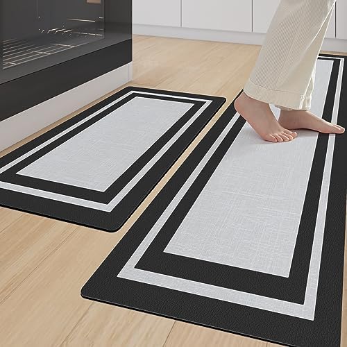 DEXI Kitchen Rugs and Mats Non Slip Washable, Super Absorbent Kitchen Runner Rugs 2 PCS, Easy to Clean Kitchen Floor Mats for in Front of Sink, Laundry Room, 17"x29"+17"x59", Black