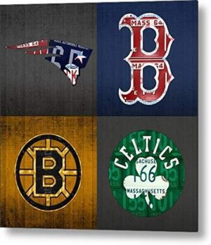 Dazouxu Boston Sports Fan Vintage Massachusetts License Plate Art Patriots Red Sox Bruins Celtics Retro Vintage Metal Tin Sign Wall Plaque - for Cafe Beer Club Wall Home Decor 12x12 Inches