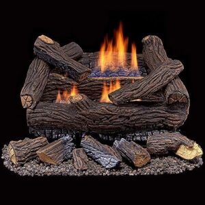 Duluth Forge DLS-18T-2 Dual Fuel Ventless Fireplace Logs Set with Thermostat, Use with Natural Gas or Liquid Propane, 30000 BTU, Heats up to 1000 Sq. Ft, Stacked Red Oak, 18 Inches