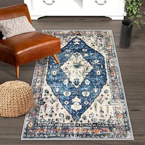 EARTHALL Boho Area Rug, Throw Rugs with Rubber Backing 3 X 5 Entry Way Rugs Faux Wool Soft Non-Slip Low-Pile Indoor Doormat Machine Washable Rug Accent Rug for Kitchen Bedroom Entrance