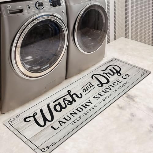 EARTHALL Laundry Room Rug, Farmhouse Laundry Rugs for Laundry Room, Kitchen Runner Rugs Non Skid Washable, Laundry Organization Laundry Mat, Laundry Accessories Decor, Light Grey,20"x48"