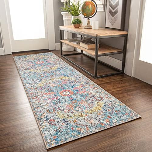 EARTHALL Washable Rug Kitchen Runner - 2x6 Boho Bathroom Rugs, Vintage Boho Hallway Runner, Non-Slip Medallion Colorful Accent Rugs for Living Room, Indoor Outdoor Door Mats Carpet