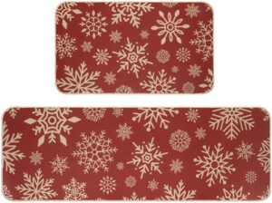 Erweicet Christmas Kitchen Rug Sets 2 Piece Christmas Snow Waterproof Non-Slip Kitchen Mats and Rugs Winter Christmas Doormat Rubber Back Low-Profile Merry Christmas Home Decorations Kitchen Mats