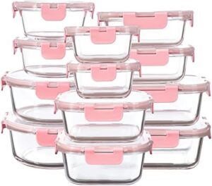 FAWLES 12 Pack Glass Storage Containers with Lids, Leak-Proof Meal Prep Containers, Dishwasher/Microwave/Oven/Freezer Safe Glass Food Storage Containers for Leftovers, to Go