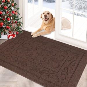 FONEYI Indoor Door Mat, Front Back Door Mat 24" x 36" Non-Slip Rubber Backing Door Rug, Machine Washable Entry Rug, Low Profile Absorbent Dirt Trapper Doormat Inside Floor Mats for Entryway, Coffee