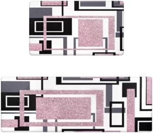 FRAMICS Kitchen Mat Cushioned Anti-Fatigue Kitchen Rug, Non-Slip Kitchen Mats and Rugs Set of 2, Modern Abstract Pink Washable Kitchen Floor Mat for Home Office Laundry, 18" x 30"+18" x 48"