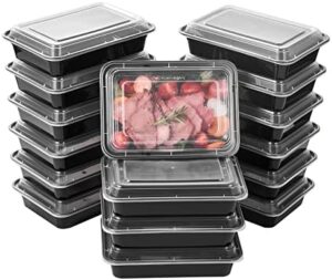 FULING 50 Pack Meal Prep Plastic Food Storage Containers With Lids 28 oz 1 Compartment Black Rectangular Reusable To Go Lunch Prepping Boxes BPA-Free Microwavable Freezer Dishwasher Safe Stackable