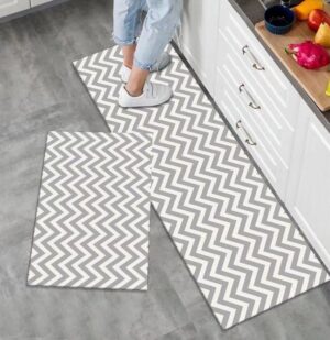 FUSIONOVA Kitchen Rugs Sets of 2 – Waterproof Anti Fatigue Kitchen mats. Suitable Also for Bathroom, Laundry Room, Home Decor. Washable Non Slip Rugs for Kitchen Floor. (Grey Stripes)