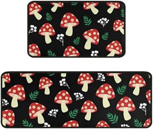 Faptoena Mushroom Kitchen Rugs and Mats Set of 2,Spring Summer Kitchen Decoration Rubber Backing Non-Slip Absorbent Kitchen Mats for Sink,Waterproof Runner Rug for Laundry Room,17x30+17x48inch