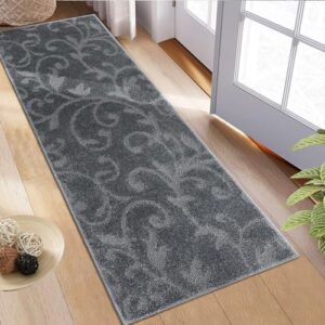 Fashionwu Runner Rug for Hallway Vintage Medallion Textured Runner Rug with Non-Slip Rubber Backing Machine Woven Floor Cover for Bedroom, Kitchen Bathroom Mat Aesthetic Rug Runners 2x6, Grey