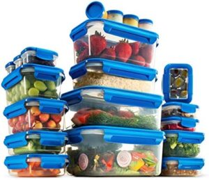 FineDine 40-Piece Food Storage Containers With Lids - Airtight 100% Leakproof Guaranteed, BPA-Free Durable Plastic Food Containers For Leftovers - Freezer, Microwave & Dishwasher-Safe (Blue)