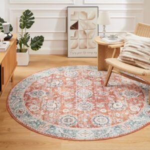 Floralux Washable Washable Rug, Circle Rug 4'X4' Orange Hallway Rug Runner, Kitchen Runner Mat with Rubber Backing, Non Slip Runner Carpets for Living Room Hall