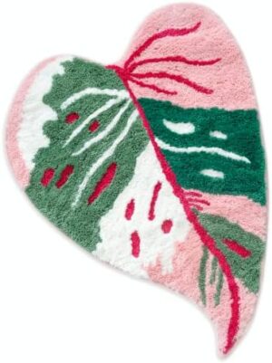 FrecklePot Pink Princess Non Slip Bath Mat or Kitchen Tufted Rug, Plant Leaf Shaped Kids Pets Floor Mat Carpet, Green, 32" x 24"