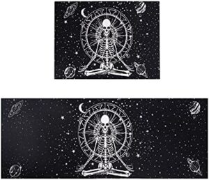 Fuoxowk Starry Skull Kitchen Mat Set, Halloween Decor Goth Kitchen Runner Rugs with Rubber Backing, Throw Rugs Washable for Kitchen Sink, Laundry Room, Standing Desk, Entry, Cool Black Area Rug