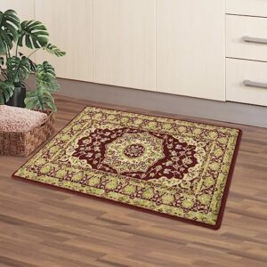 Garvee Area Rug 2x3 Traditional Bohemian Doormat Vintage Floral Area Rug Oriental Entrance Door Mat Kitchen Rug Bathroom Small Rug Retro Accent Rug Non-Slip Living Room Bedroom Home Floor Decor Red