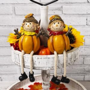 Geemuslly Fall Scarecrow Decor Thanksgiving Decorations Home Harvest Figurines Table Centerpieces Autumn Indoor Pumpkin Shelf Sitters with Dangling Legs Desk Mantle Gifts