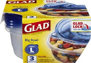 GladWare Big Bowl Food Storage Containers, Large Round Bowl Holds 48 Ounces of Food, 3 Count Set | Glad Food Storage Containers for Everyday Use to Preserve Freshness