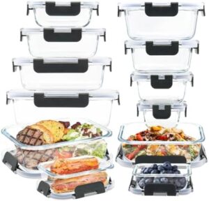 Glass Food Storage Containers [24-Piece] Airtight Glass Storage Containers with Lids for Meal Prep, Leftovers (12 Lids & 12 Containers)