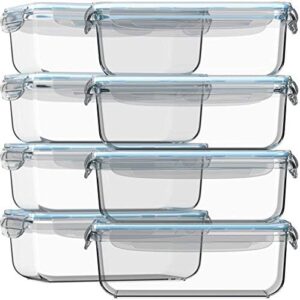 Glass Food Storage Containers with Lids 30 Oz 16 Pc (Set of 8) Airtight Large Reusable Leak Proof BPA Free Food Prep Containers Freezer to Oven Safe