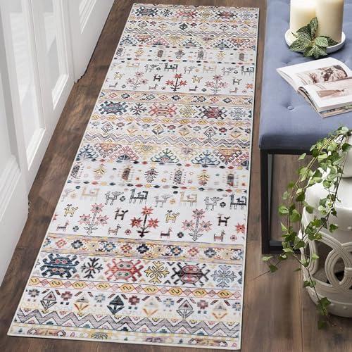 GlowSol Washable Hallway Runner Rug 2x6 Modern Rug Runner Boho Bathroom Rug Non-Slip, Moroccan Abstract Carpet Runner for Living Room Bedroom Kitchen Entryway Laundry Room,2x6