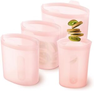 Greater Goods Reusable Silicone Containers for Food Storage - Freezer, Microwave, Oven and Dishwasher Safe, Designed in St. Louis, Pink, Complete Set (Set of 4)