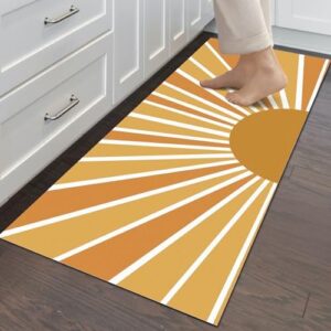 GulongYa Kitchen Mat Cushioned Non Slip Washable 20 x 48 Yellow Boho Kitchen Runner Rug with Rubber Backing Comfort Foam Mat Waterproof Rugs for Kitchen Floor,in Front of Sink,Entryway,Hallway