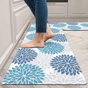 HEBE Kitchen Rug Set of 2 Washable Kitchen Rugs and Mats Set Non Slip Cushioned Kitchen Floor Mat Waterproof Laundry Room Rug Runner for Entryway Hallway Floral Area Rug