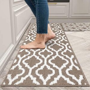 HEBE Kitchen Rug Sets 2 Piece with Runner Non Slip Kitchen Rugs and Mats Washable Kitchen Mats Set for Floor Indoor Doormat Runner Rugs for Kitchen Laundry Hallway Entryway