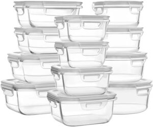 HOMBERKING 12 Sets Glass Food Storage Containers with Lids, Meal Prep Containers, Airtight Bento Boxes, BPA Free & Leak Proof, Pantry Kitchen Storage(12 lids & 12 Containers) - White