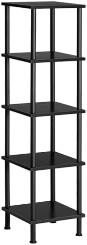 HOOBRO 5-Tier Corner Shelf Stand, Corner Square Rack Display Shelf, Tall Storage Rack Plant Stand, Corner Bookcase for Small Spaces, Living Room, Home Office, Kitchen, Black BK50CJ01