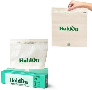 HoldOn Zipseal Gallon Bags - Plastic-free, Plant-Based and Food-Safe Zip Seal Food Storage Bags/Freezer Gallon Bags With Secure Seal for Home & Travel (2-pack, 50 bags total)