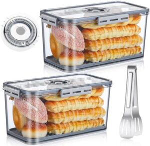 Hushee 2 Pcs 12.8 in Large Bread Box for Kitchen Countertop Airtight Bread Storage Container with Lids 1 Stainless Steel Bread Clip Time Recording Bread Keeper for Homemade Bagel Cookies Cupcakes Loaf