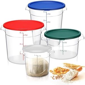 Huwena 4 Pcs Food Storage Container with Lids Set Proof Dough Round Clear Commercial Containers with Scales and Handles for Bread Dough Rise Home Restaurant Food Storage(1 Qt 2 Qt 4 Qt 6 Qt)