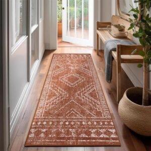 ILANGO Moroccan Runner Rugs for Hallway 2'5"x6' Machine Washable Modern Rugs for Kitchen Indoor Floor Area Rugs with Rubber Backing Non Slip Carpet for Dedroom Farmhouse, Foldable, Easy Clean