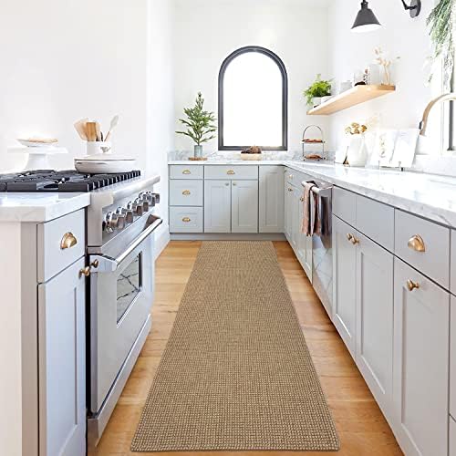 IOHOUZE Boho Kitchen Rug -2'x8' Cotton Woven Indoor Outdoor Mats,Jute Natural Pattern Runners for Hallways, Machine Washable Runner Rug for Bedroom Living Room Laundry Entryway