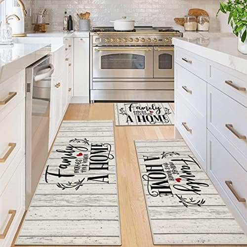 Ileading Farmhouse Kitchen Rug Set of 3 Kitchen Mats for Floor Washable Kitchen Runner Rug Set Non Skid Kitchen Area Rug Runner Carpet for Hallway Kitchen Sink Door Laundry Room