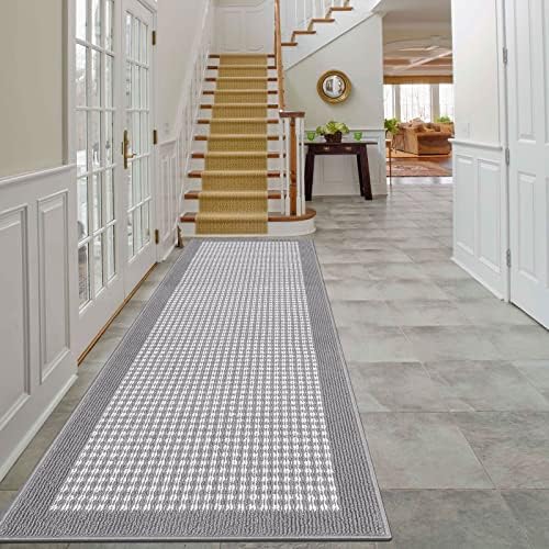 Ileading Long Rugs for Hallway 2'x8' Non Slip Farmhouse Kitchen Floor Mats with Rubber Backing Absorbable Indoor Throw Rugs Machine Washable Grey Decor Carpet for Corridor Petmat Office Entryway