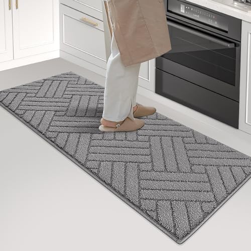 JEEDOVIA Kitchen Rugs and Mats for Floor,Grey Kitchen Runner Rug 20"x47" Non Skid Absorbent Resist Dirt Comfort Standing Mat for Entryway,Hallway, Front of Sink,Polypropylene Machine Washable