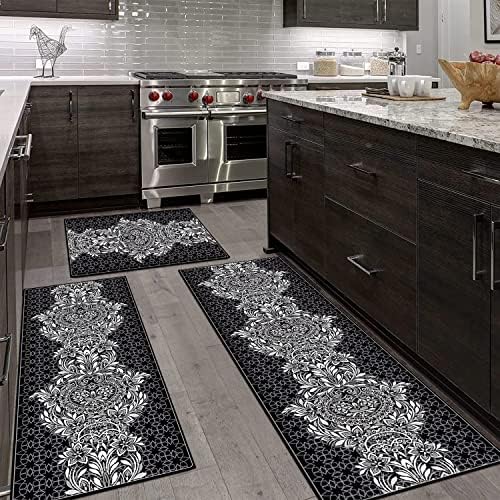 Jinaply Boho Kitchen Rugs Set of 3 Pieces Non Slip Kitchen Rugs,Washable Kitchen Floor Mats,Bohemian Area Rug,Waterproof Kitchen Runner Rug,Bathroom,Floor,Sink