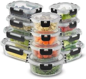 JoyJolt 24pc Fluted Glass Storage Containers with Lids. 12 Airtight, Freezer Safe Food Storage Containers, Pantry Kitchen Storage Containers, Glass Meal Prep Containers for Lunch