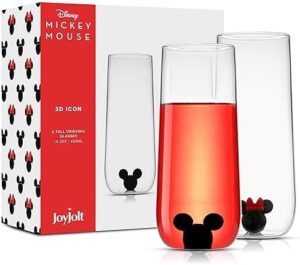 JoyJolt Disney Mickey Mouse, Icon Highball Glass 2pc Glass Drinking Glasses. 14oz Tall Glasses for Drinks. Cocktail Glasses, Disney Glassware, Disney Gifts, Disney Collectibles for Adults