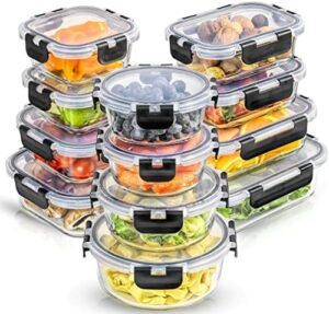 JoyJolt JoyFul 24pc(12 Airtight, Freezer Safe Food Storage Containers and 12 Lids), Pantry Kitchen Storage Containers, Glass Meal Prep Container for Lunch, Glass Storage Containers with Lids