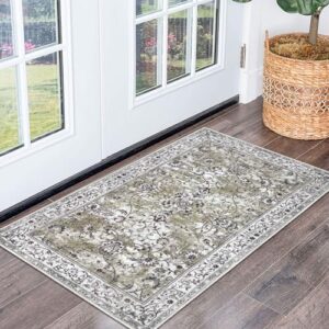 KILOCOCO Entryway Rug 2x3 Rug Kitchen Mat Vintage Floral Rug Washable Rug Non Slip Indoor Mat Bathroom Rug Entry Rug Small Rug for Laundry Room Bedroom Entrance Throw Rug, Taupe