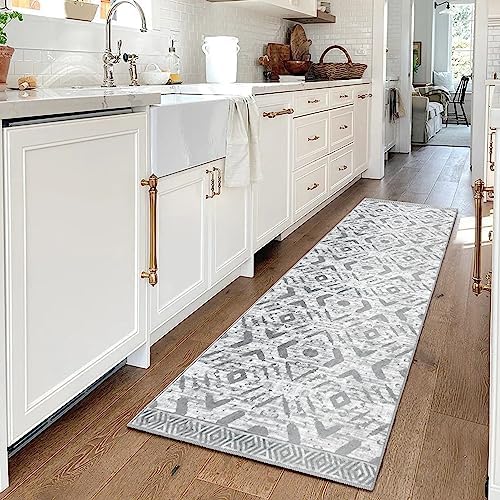 KILOCOCO Runners for Hallways, Hallway Runner Rug Washable, Runner Rug Non Slip Distressed Laundry Room Rug, Low-Pile Rug Runner for Entryway/Bedroom/Kitchen/Living Room/Bathroom, 2x6 Grey