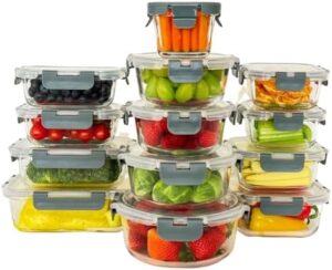 KOBWER 26 Pieces Glass Food Storage Containers with Lids BPA Free Glass Meal Prep Airtight Glass Container Set Microwave Oven Dishwasher Oven Safe Durable Leak Resistant Stackable