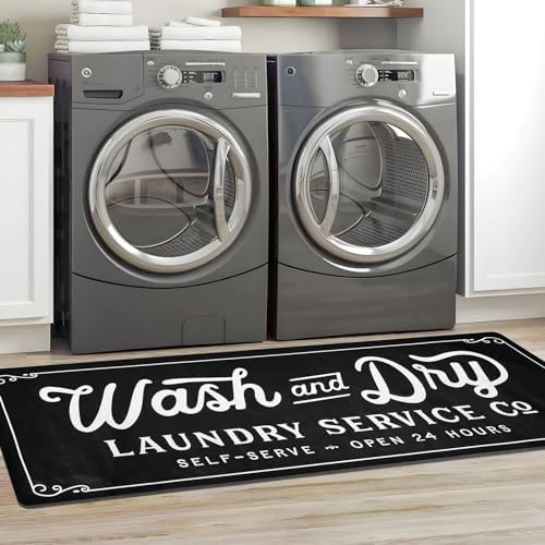 KOZYFLY Laundry Room Rug Runner 20"x59" Non Slip Rubber Laundry Room Mats Anti Fatigue Laundry Carpet Washable Laundry Co Runner Rug Bathroom Kitchen Laundry Room Farmhouse Decor, 2x5, Black