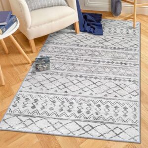 KUTA 3x5 Grey Boho Area Rug for Living Room, Moroccan Washable Kitchen Rugs Non Slip, Ultra Soft Print Distressed Geometric Entry Rug Low-Pile Throw Rug Carpet for Bedroom Nursery Dorm Decor