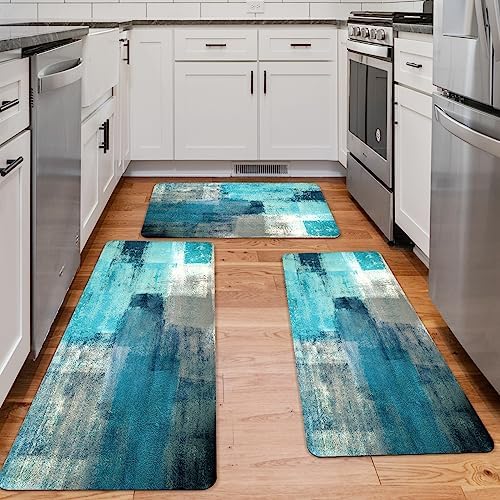 Kitchen Rugs Sets of 3 Non Slip Washable Rubber Kitchen Mats for Floor Farmhouse Style Kitchen Runner Rug Thin Absorbent Kitchen Area Rug for Floor Hallway Entryway Bathroom Laundry Room Front Door