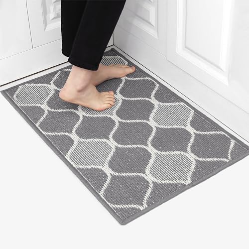 Kitchen Rugs and Mats, Non Skid Machine Washable Soft Kitchen Mats for Floor Kitchen Runner Rug Absorbent Resist Dirt Comfort Standing Mat Made of 100% Polypropylene TPR Backing (Grey, 17.7"x29.5")